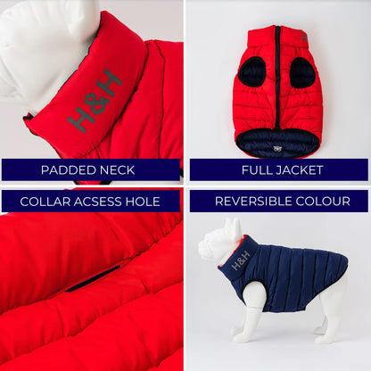 Hugo & Hudson Reversible Dog Puffer Jacket Red and Navy Medium (40cm)
