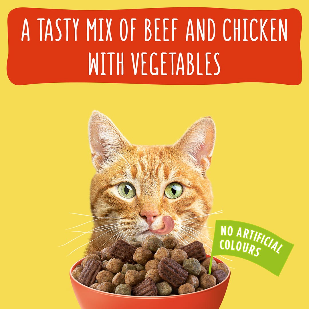 Go Cat Adult Crunchy and Tender Beef and Chicken Dry Cat Food 900g
