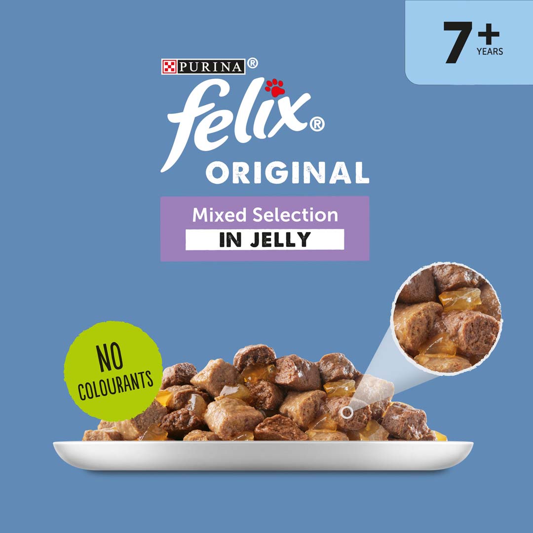 Felix Senior Original 7+ Mixed Selection in Jelly (Beef, Chicken, Salmon, Turkey) Wet Cat Food