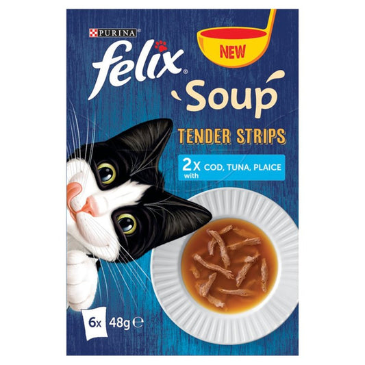 Felix Adult Soup Tender Strips with Cod, Tuna and Plaice Wet Cat Food 6 x 48g