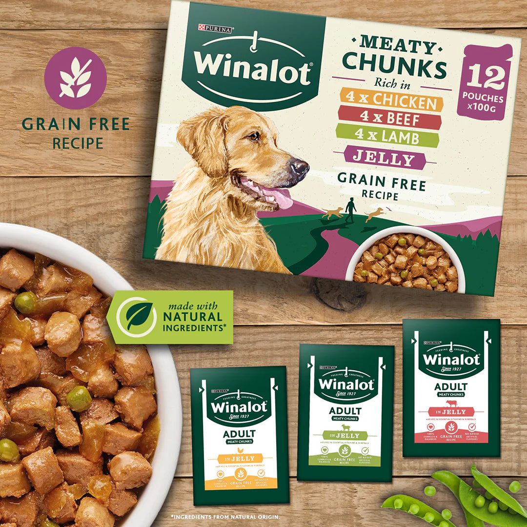 Winalot Adult Meaty Chunks Mixed in Jelly (Beef, Chicken, Lamb) Wet Dog Food 24 x 100g