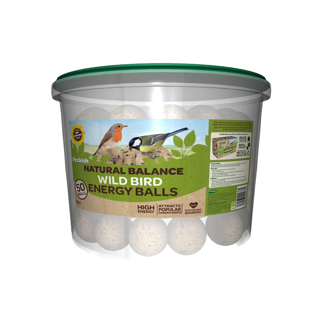 Peckish Natural Balance Energy Balls Bird Food Tub 50 pack