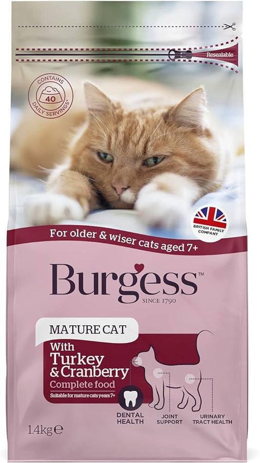 Burgess Mature Cat with Turkey & Cranberry Dry Cat Food 1.4kg