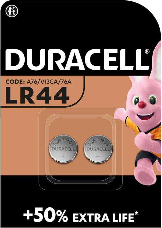 Duracell LR44 Alkaline Button Coin Battery, 2/Pack