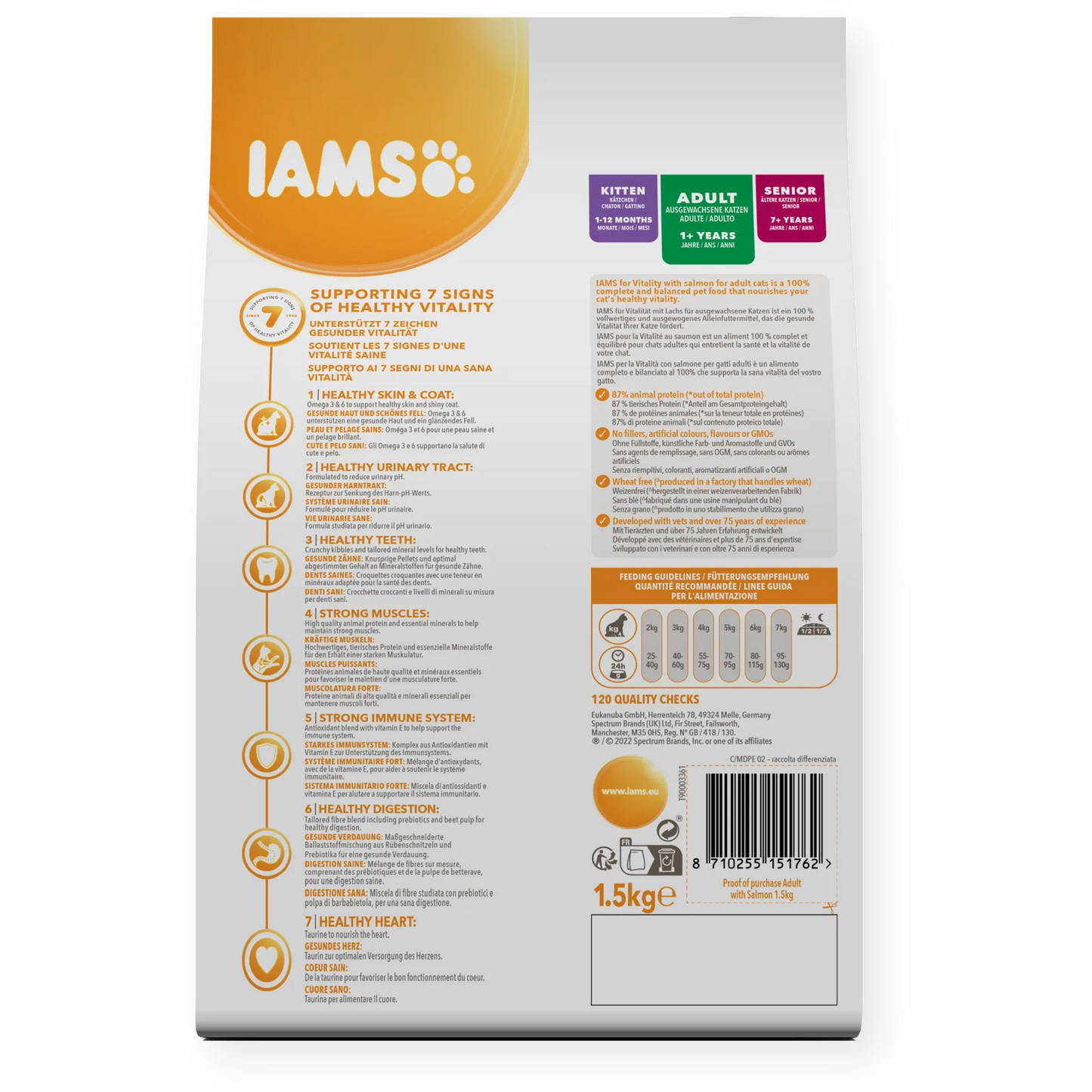 Iams Vitality Adult Salmon Dry Cat Food 1.5kg