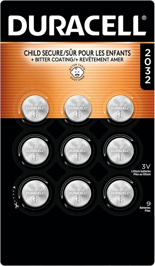 Duracell 2032 Lithium 3V Batteries, 9/Pack