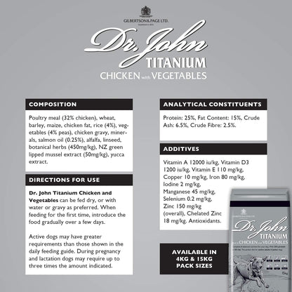 Dr John Titanium Chicken with Vegetables Dry Dog Food 15kg