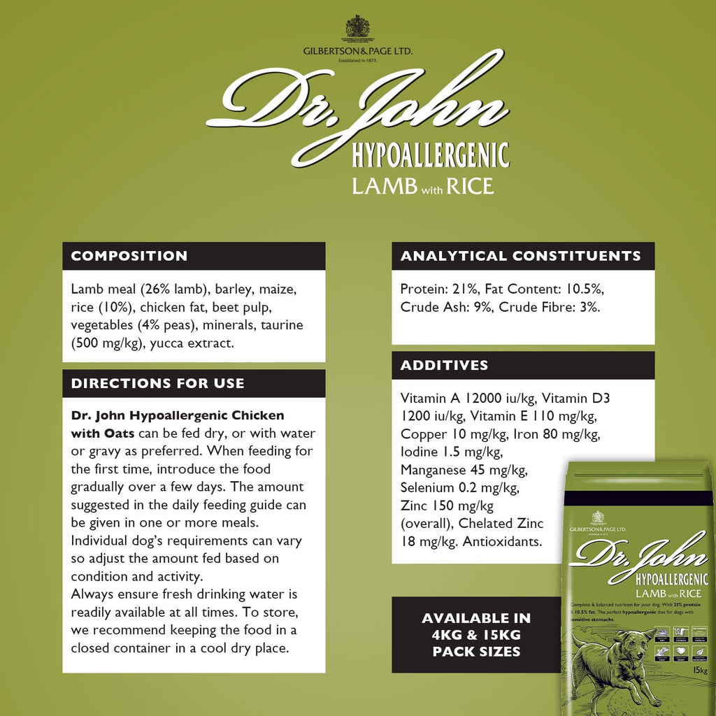 Dr John Hypoallergenic Lamb with Rice Dry Dog Food