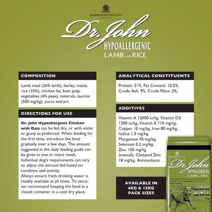Dr John Hypoallergenic Lamb with Rice Dry Dog Food
