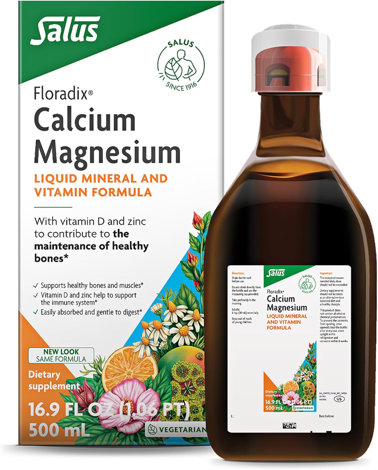 Floradix Calcium Magnesium Liquid Mineral and Vitamin Formula 16.9 fl oz (500ml)