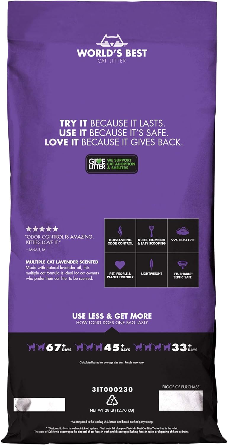 World's Best Lavender Scented Clumping Cat Litter 12.7kg