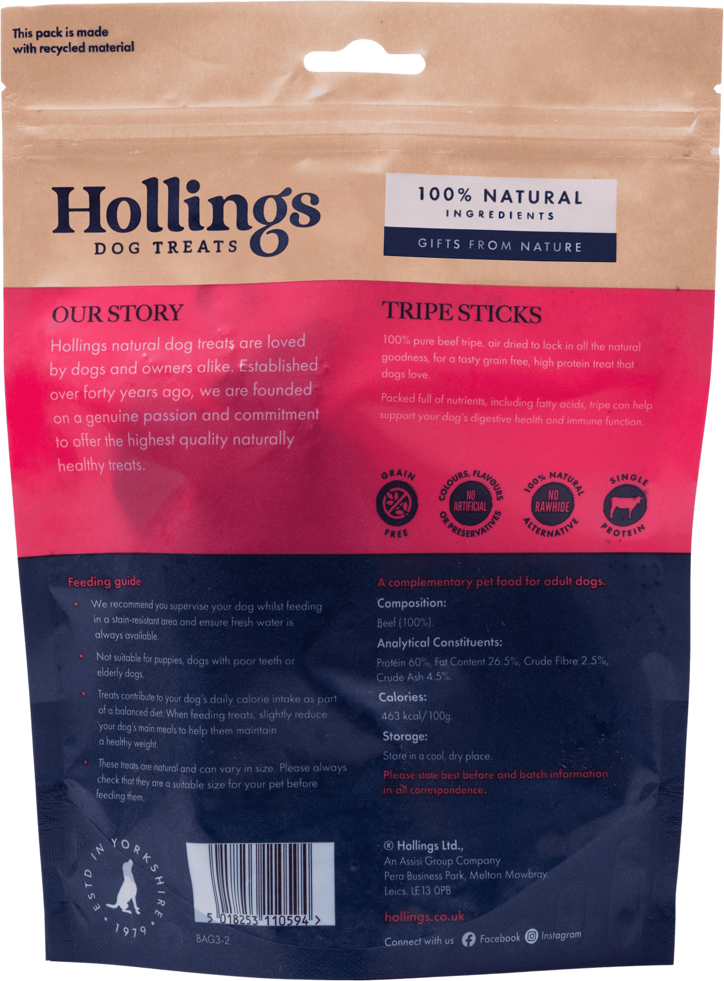 Hollings Sticks Tripe Bulk Natural Dog Chews 2.5kg