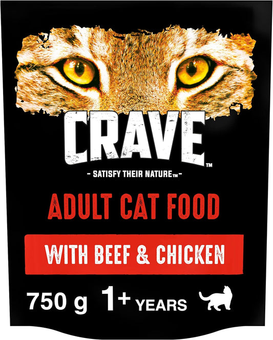 Crave Grain Free Adult Beef & Chicken Dry Cat Food 750g