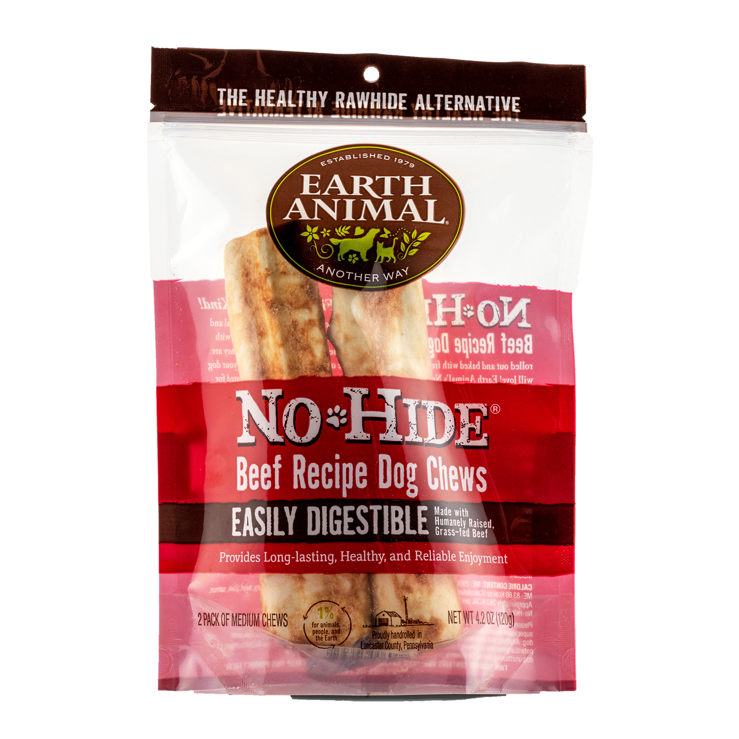 Earth Animal Beef No Hide Chews Medium Dog Treats 2 pack 120g