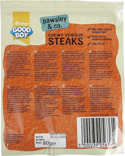 Good Boy Pawsley & Co Chewy Venison Steaks Dog Treats 80g