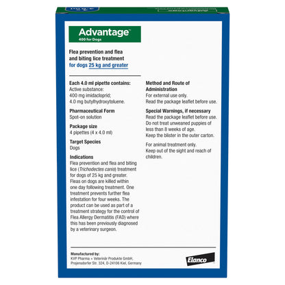 Advantage 400 Spot On Flea Control Extra Large Dog (25-40kg) - 4 Pack