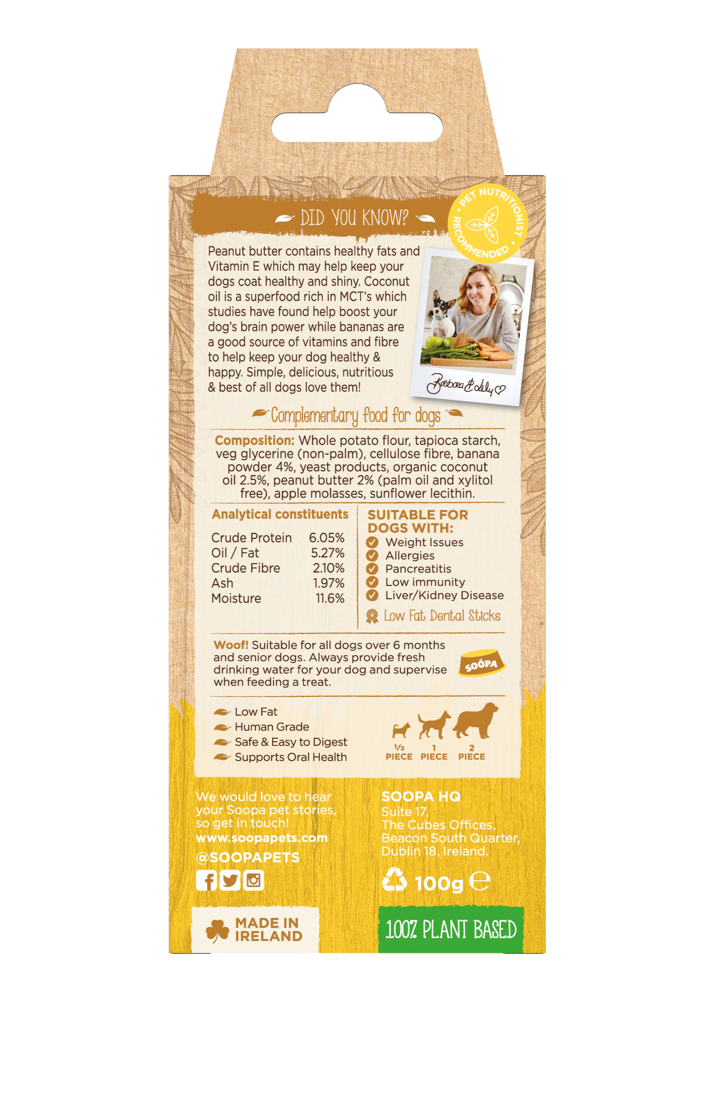 Soopa Single Pack Banana and Peanut Butter Dental Sticks for Dogs 100g