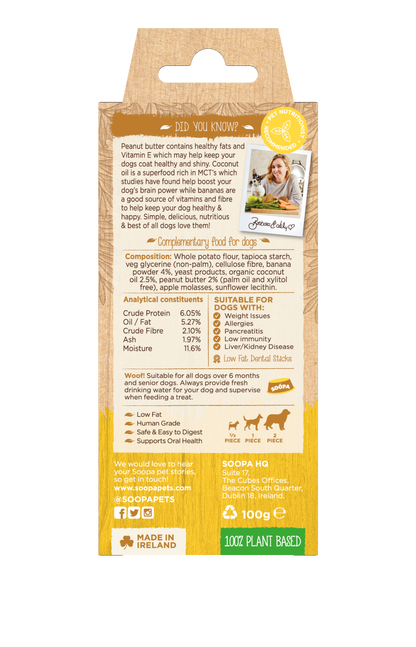 Soopa Single Pack Banana and Peanut Butter Dental Sticks for Dogs 100g