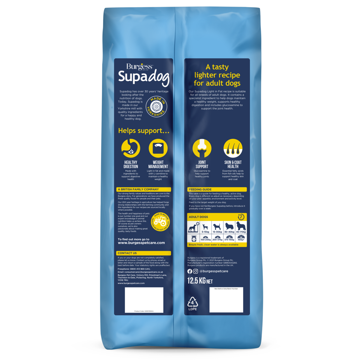 Burgess Supadog Light in Fat with Tasty Chicken Dry Dog Food 12.5kg