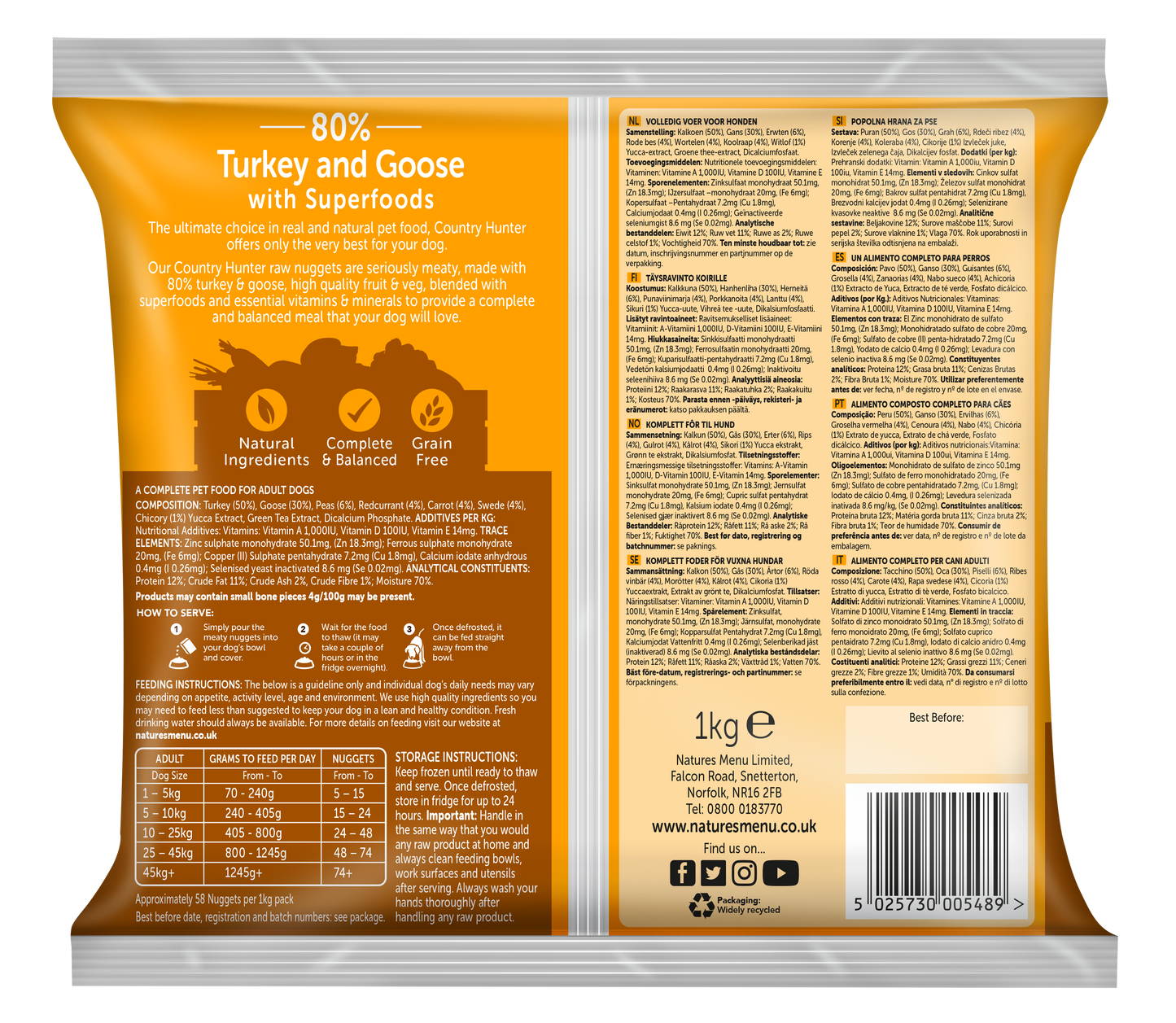 Natures Menu Turkey & Goose Nuggets Raw Frozen Dog Food 1 kg