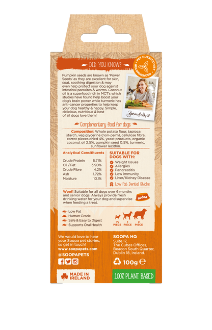 Soopa Single Pack Carrot and Pumpkin Dental Sticks for Dogs 100g