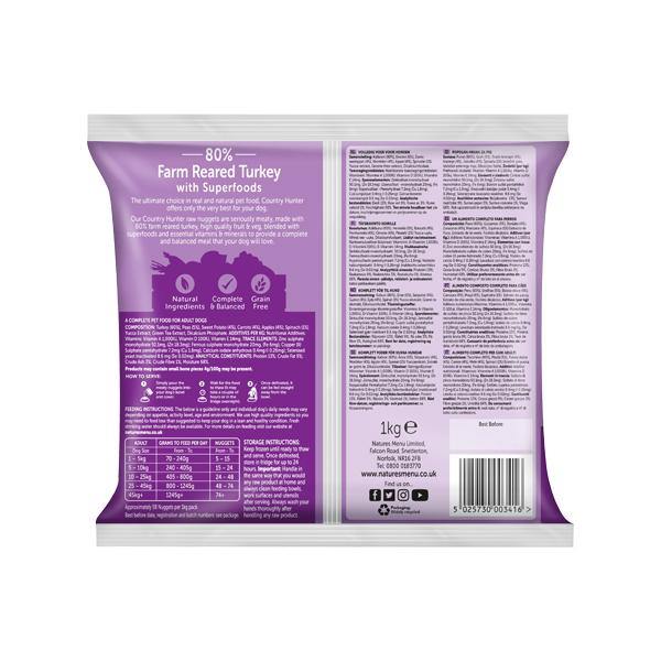 Natures Menu Country Hunter Complete Turkey Nuggets Raw Frozen Dog Food 1 kg
