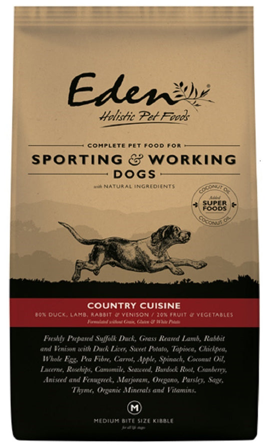 Eden 80/20 Country Cuisine Working And Sporting Dry Dog Food Medium Kibble - 15Kg