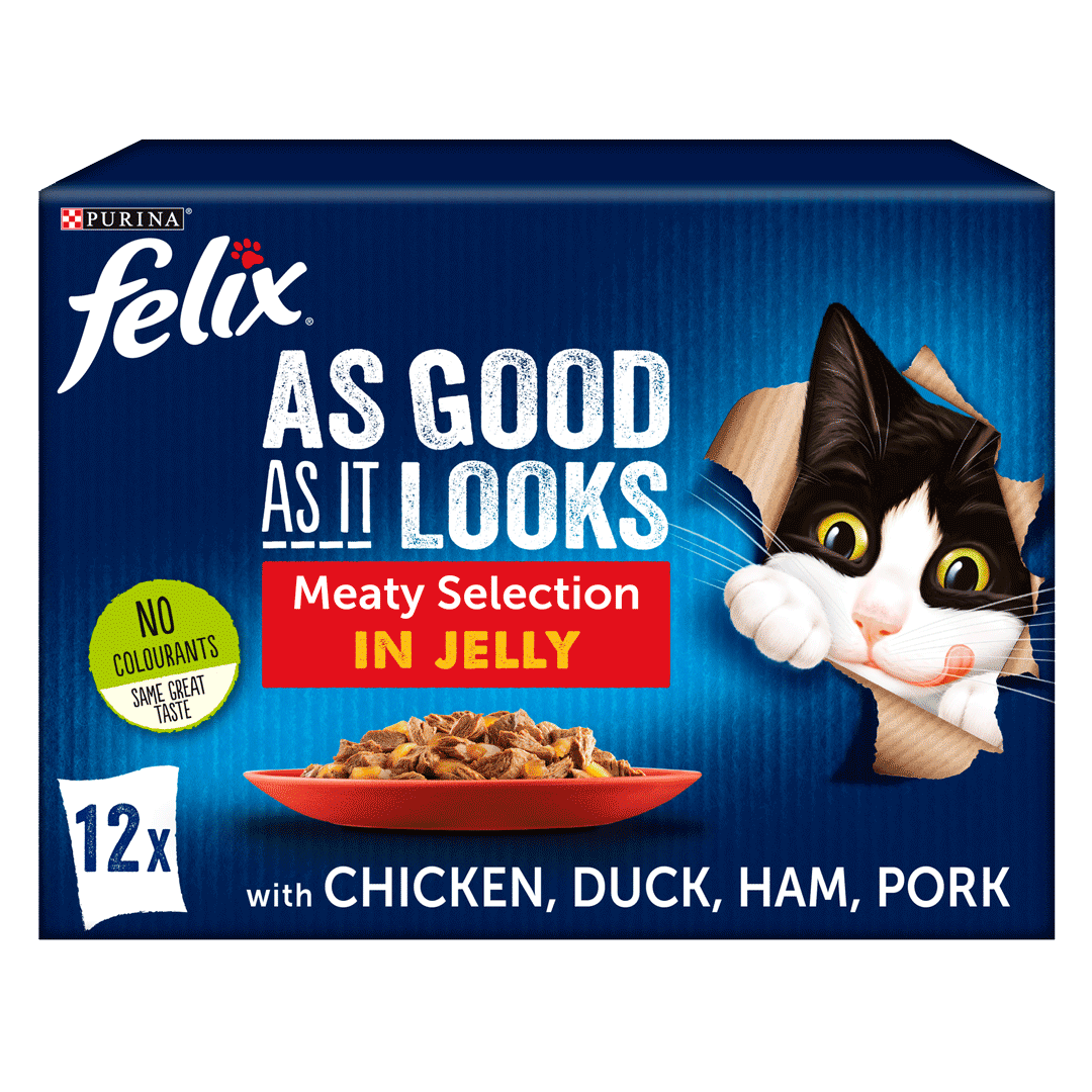 Felix Adult As Good As it Looks Meaty Selection in Jelly (Chicken, Duck, Pork, Ham) Wet Cat Food 12 x 100g