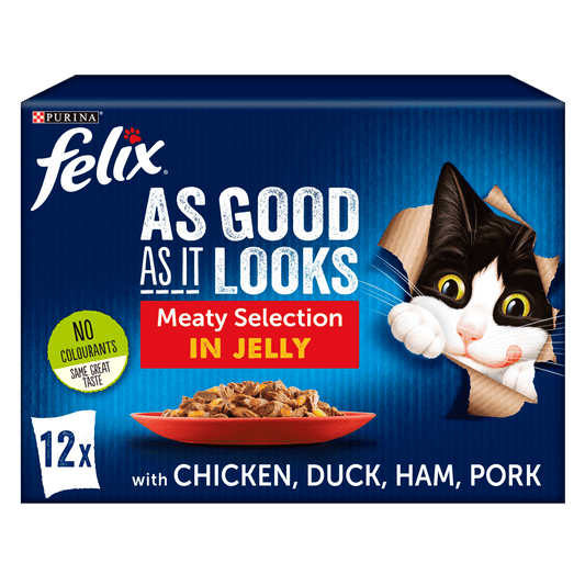 Felix Adult As Good As it Looks Meaty Selection in Jelly (Chicken, Duck, Pork, Ham) Wet Cat Food 12 x 100g