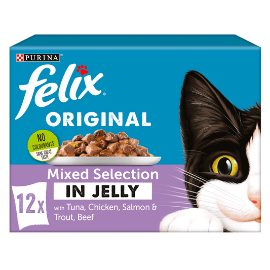 Felix Adult Original Mixed Selection in Jelly (Tuna, Chicken, Salmon and Trout, Beef) Wet Cat Food 12 x 100g