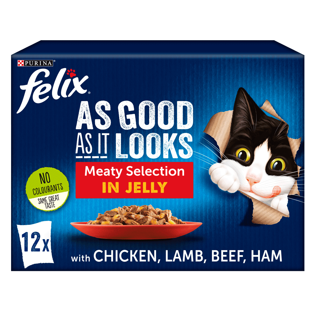 Felix Adult As Good As it Looks Meaty Selection in Jelly (Chicken, Lamb, Beef, Ham) Wet Cat Food 12 x 100g