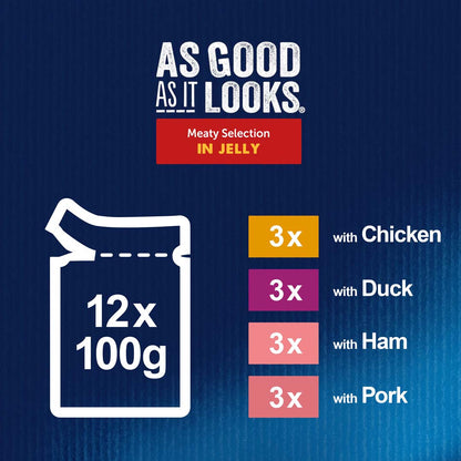 Felix Adult As Good As it Looks Meaty Selection in Jelly (Chicken, Duck, Pork, Ham) Wet Cat Food 12 x 100g