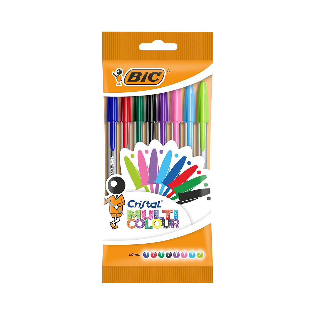 BIC Cristal Multi Colour Ballpoint Pens Assorted Colours 1.6 mm Pack of 8