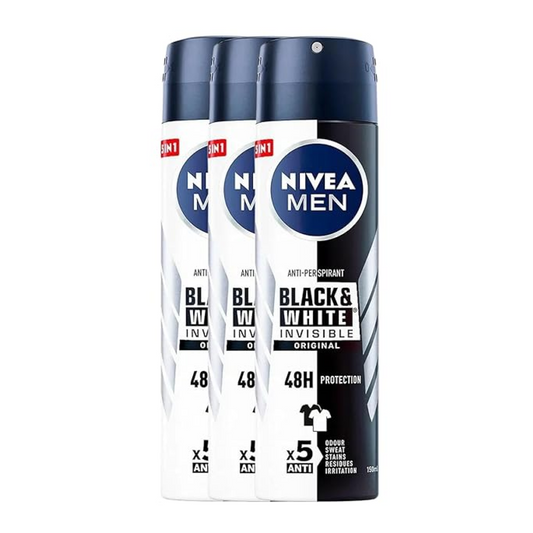 NIVEA Men Anti-Perspirant Black & White Invisible Original 150 ml (Pack of 3)