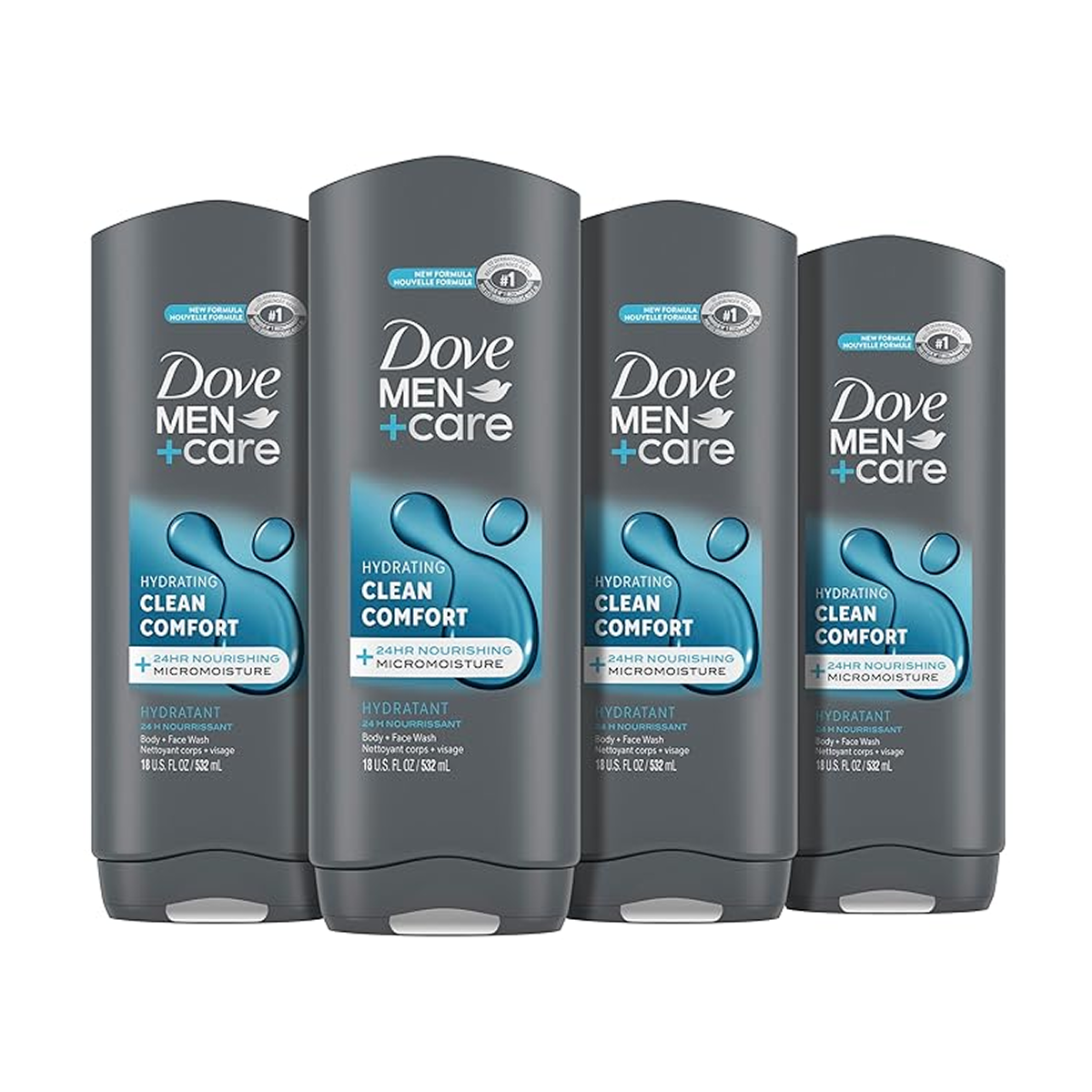 Dove Men + Care Hydrating Clean Comfort Body and Face Wash 532 ml (Pack of 4)