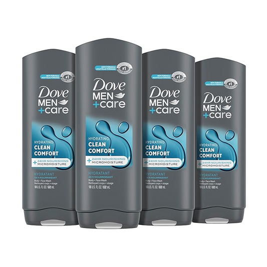 Dove Men + Care Hydrating Clean Comfort Body and Face Wash 532 ml (Pack of 4)