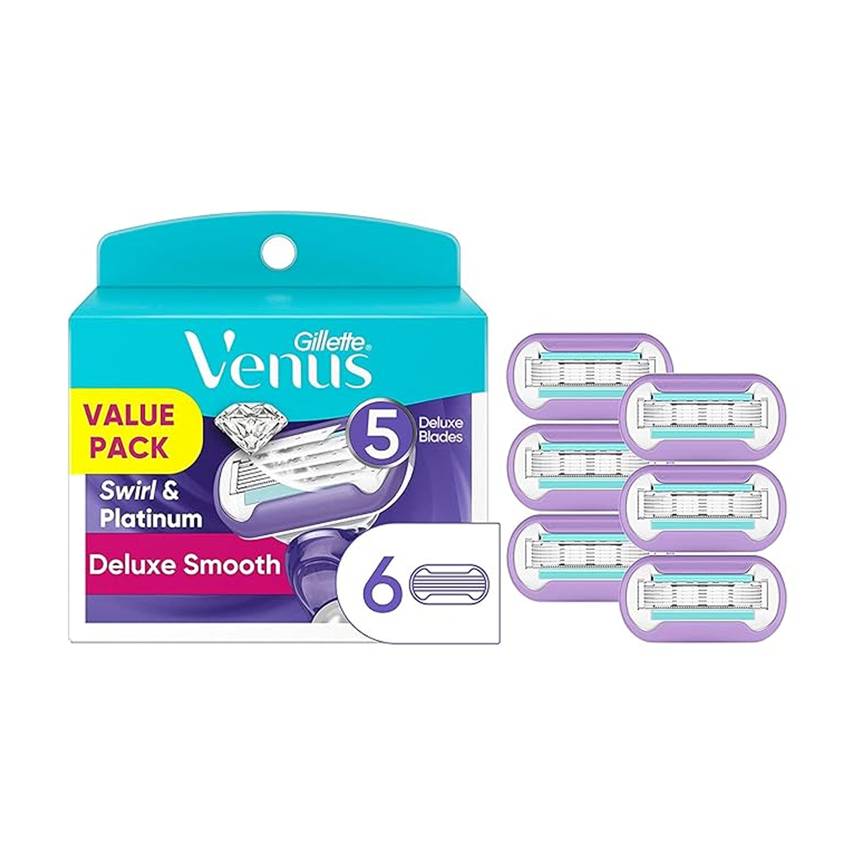 Gillette Venus Swirl&Platinum Deluxe Smooth Razor 6 Blade Refills