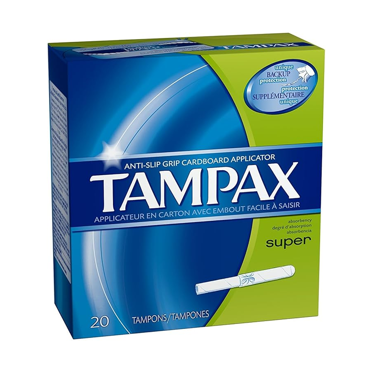 Tampax Super Absorbency Tampons with Anti-Slip Grip Cardboard Applicator (20 Tampons)