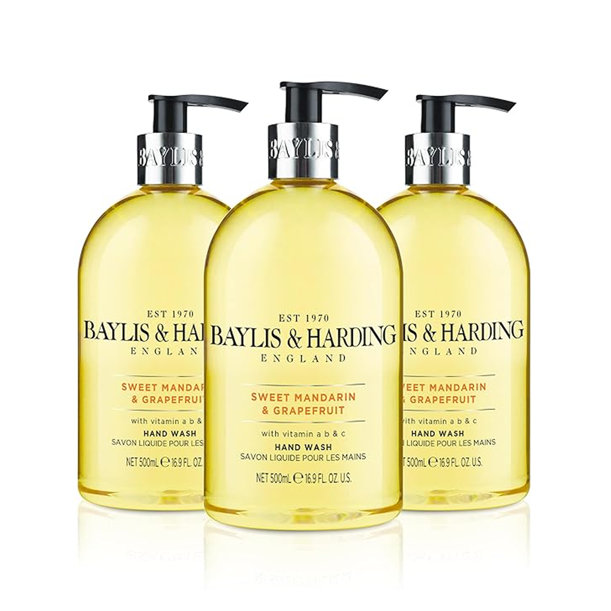 Baylis & Harding Sweet Mandarin & Grapefruit Liquid Hand Soap Wash with Dispenser 500 ml (Pack of 3)