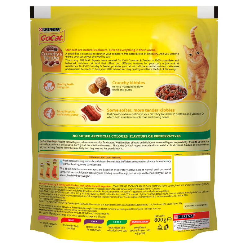 Go Cat Crunchy and Tender Chicken Turkey & Veg Dry Cat Food - 800g