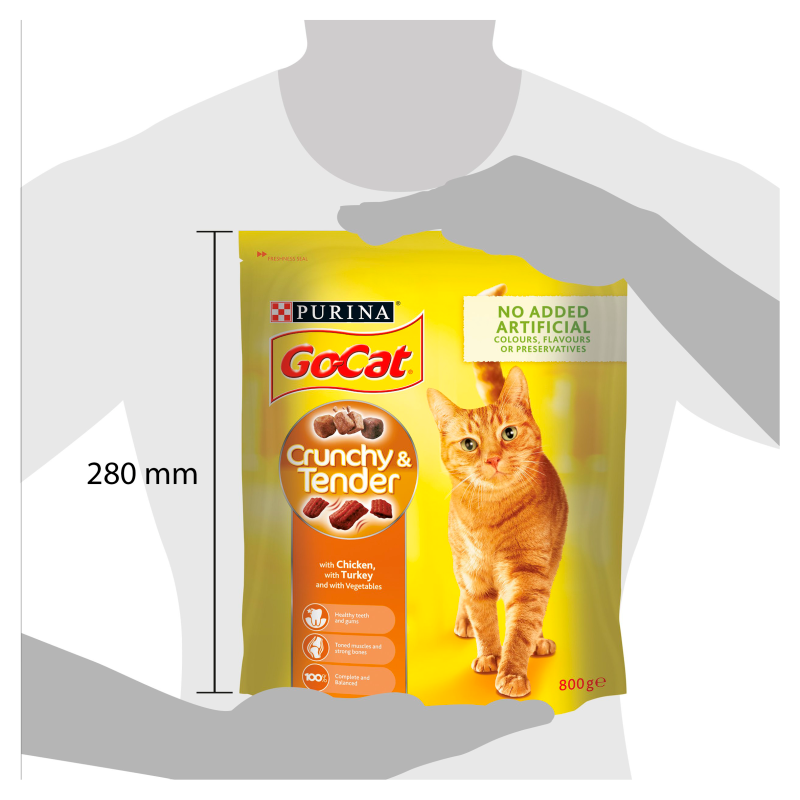 Go Cat Crunchy and Tender Chicken Turkey & Veg Dry Cat Food - 800g