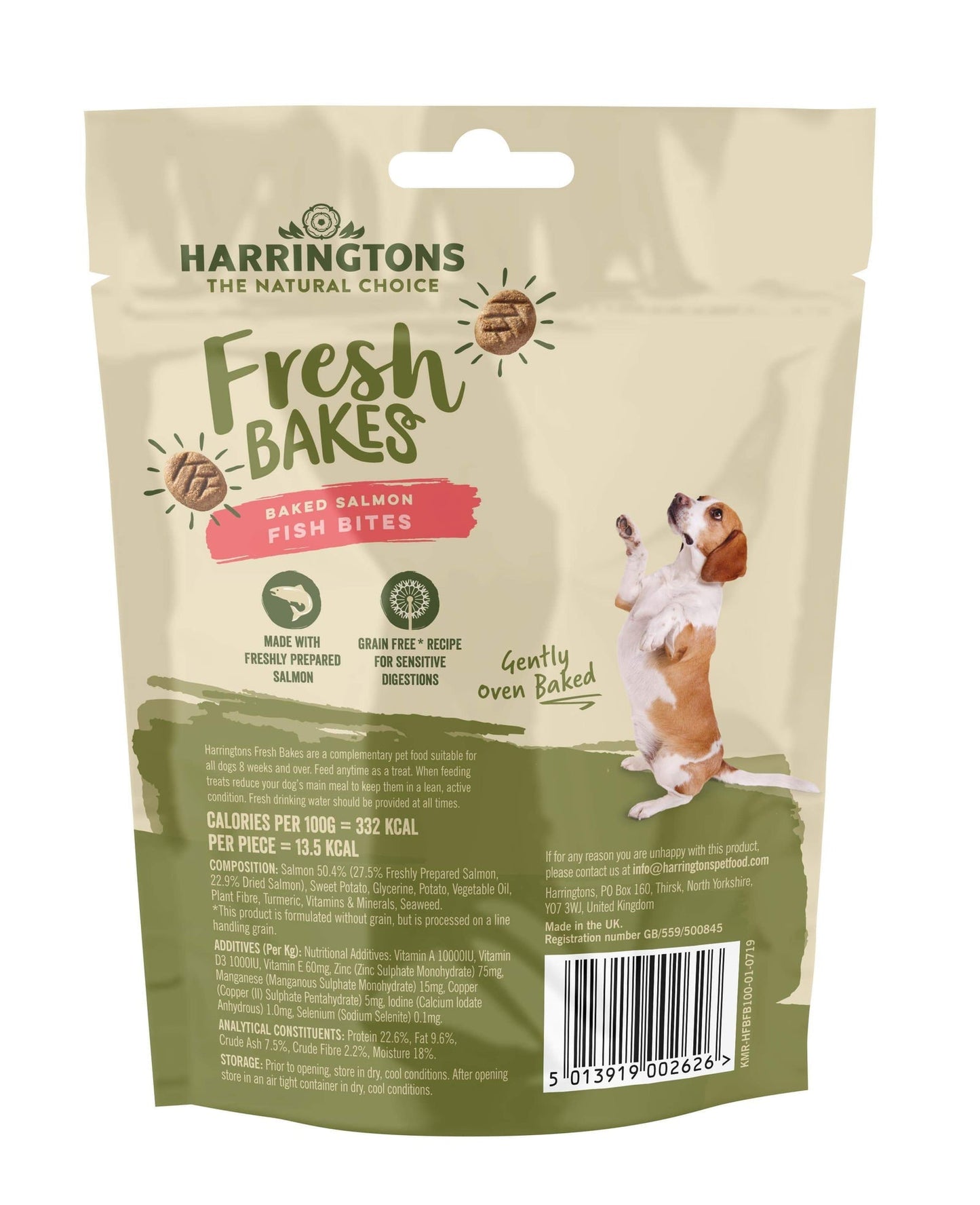 Harringtons FreshBakes Grain Free Baked Salmon Fish Dog Bites 100g