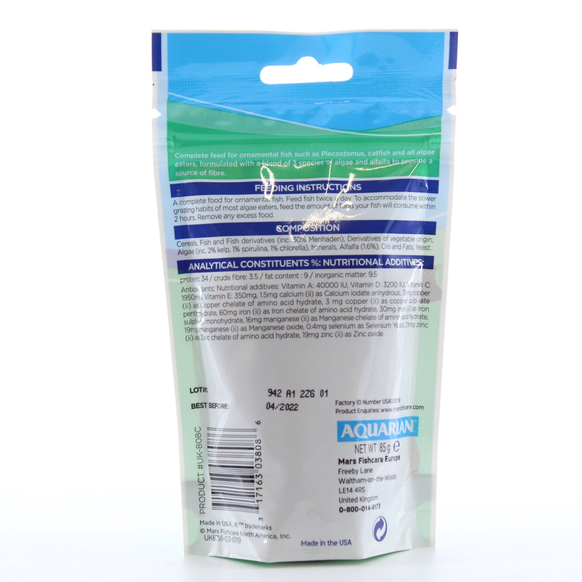 Aquarian Algae Wafers Chips Fish Food 85g