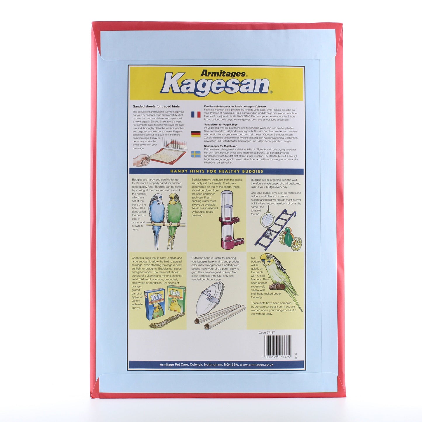 Kagesan Sand sheets No 6 Red 5 per pack Cage size 43 x 28 cm - 1