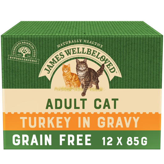 James Wellbeloved Grain Free Adult Turkey Wet Cat Food in Gravy 12 x 85g