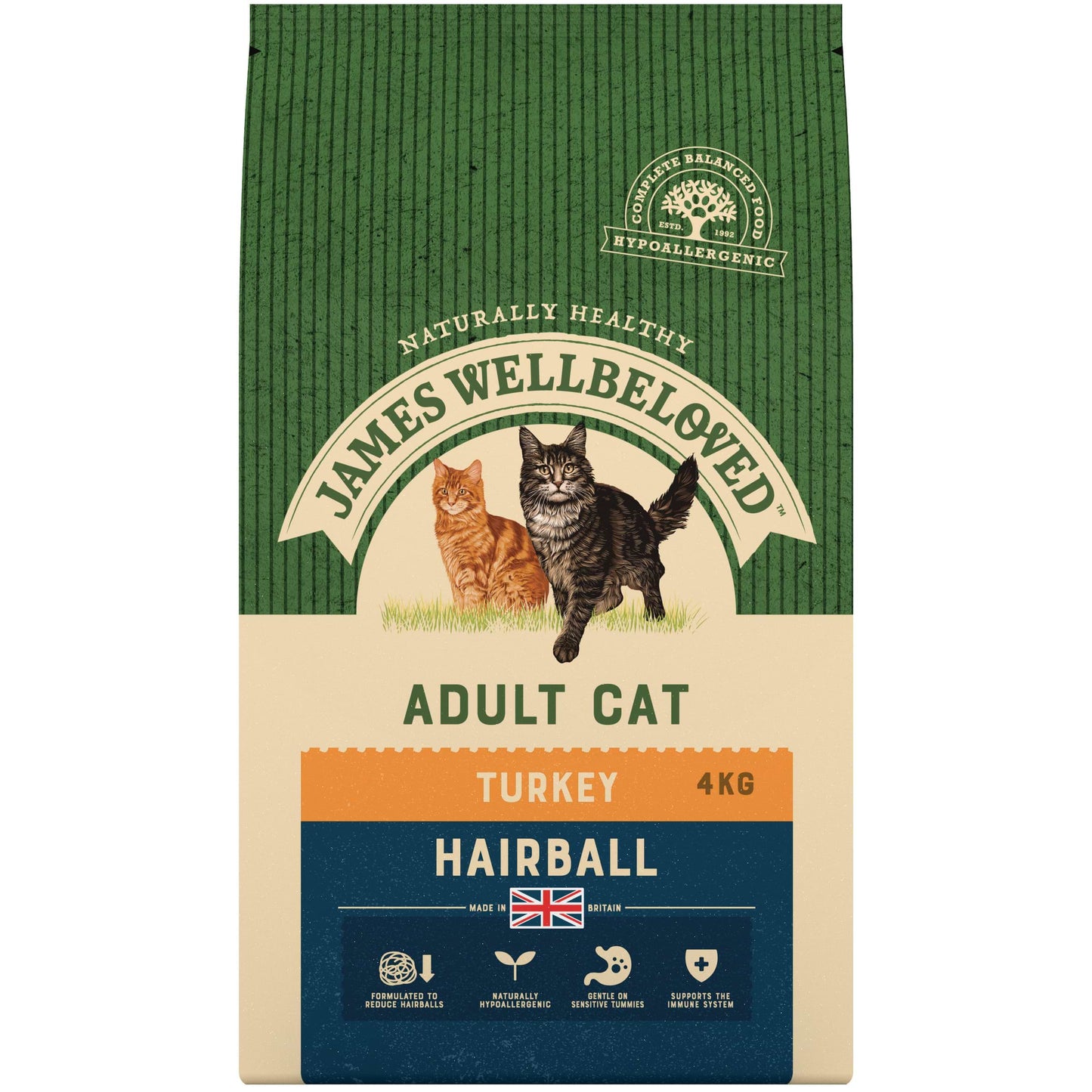 James Wellbeloved Adult Hairball Turkey Dry Cat Food 4kg