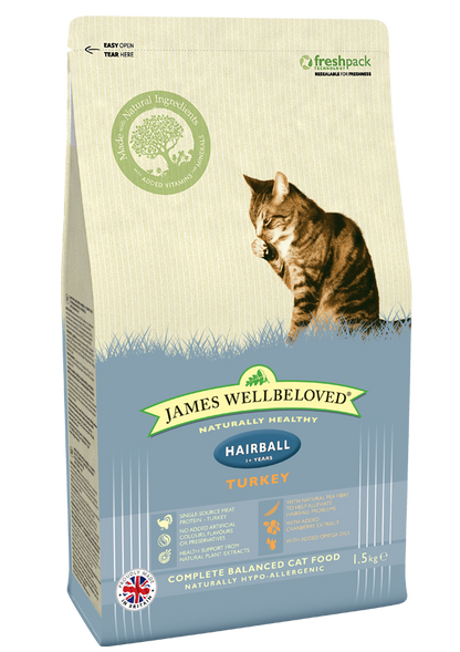 James Wellbeloved Adult Hairball Turkey Dry Cat Food 4kg