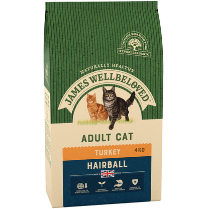 James Wellbeloved Adult Hairball Turkey Dry Cat Food 4kg