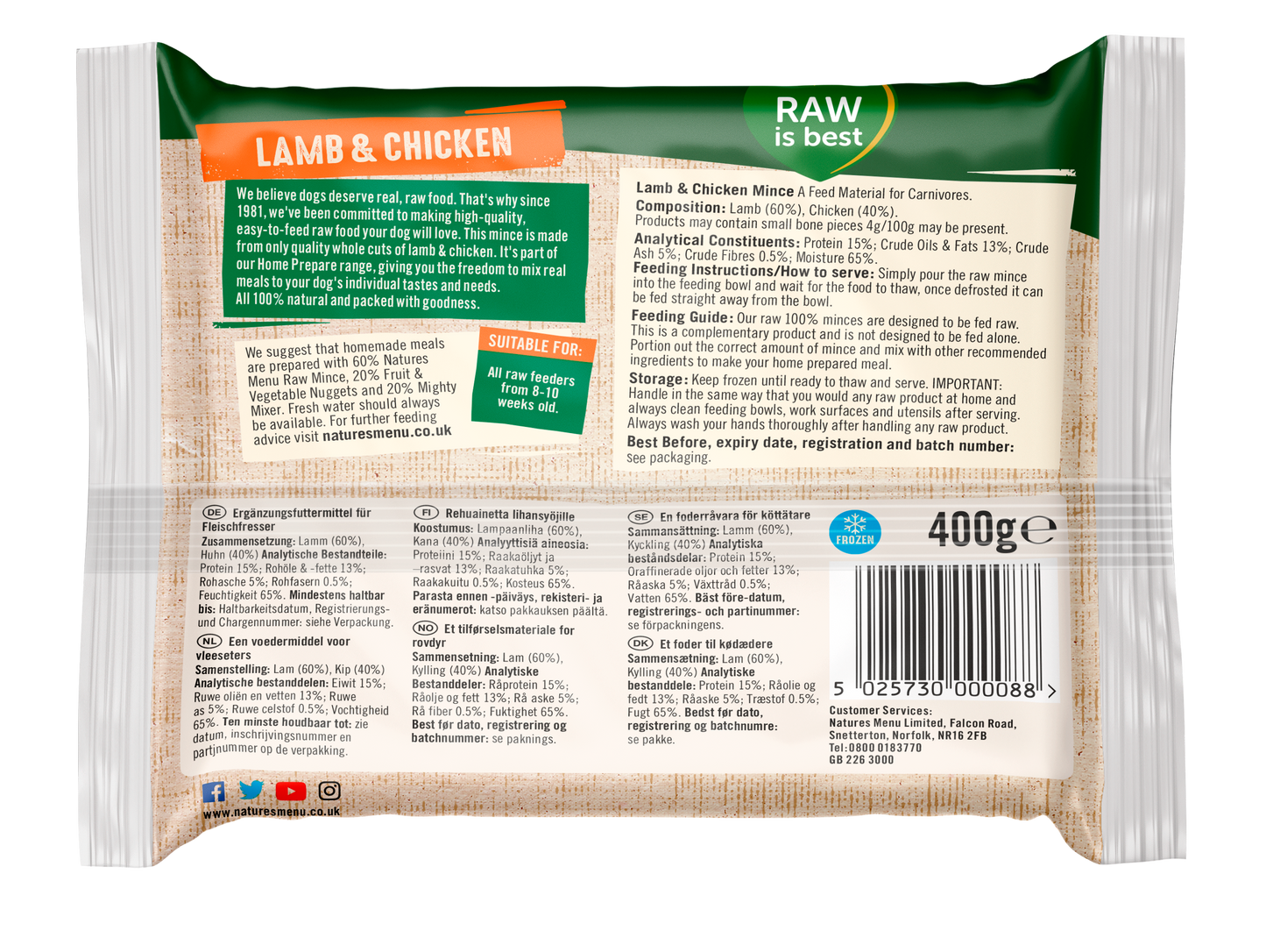 Natures Menu Frozen Lamb and Chicken Mince Dog Food 400g