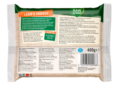 Natures Menu Frozen Lamb and Chicken Mince Dog Food 400g